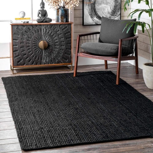 Rug black jute square round - square,