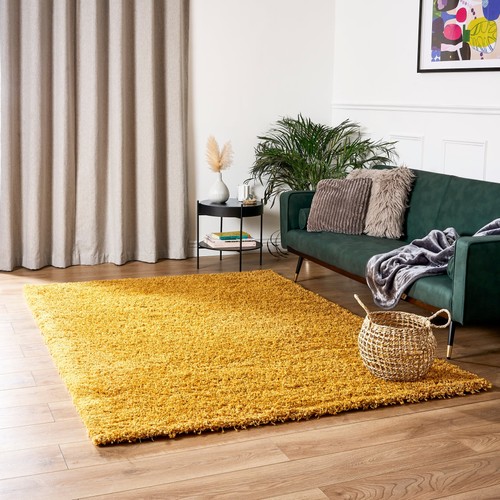 Golden ochre thick shaggy rug - ochre,