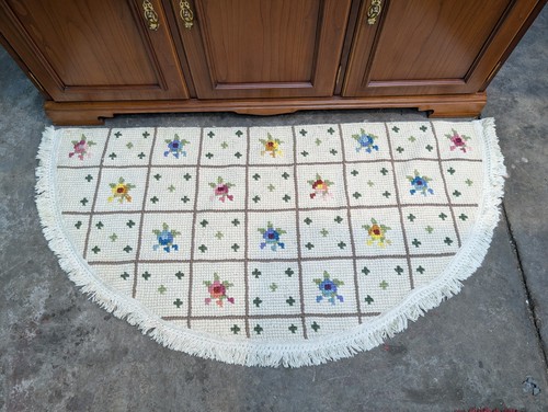 Rug floral white brown green - rug,