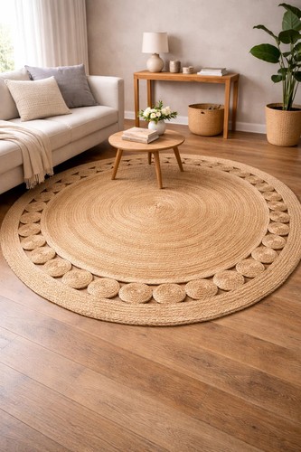 Round rug natural jute - jute, braided